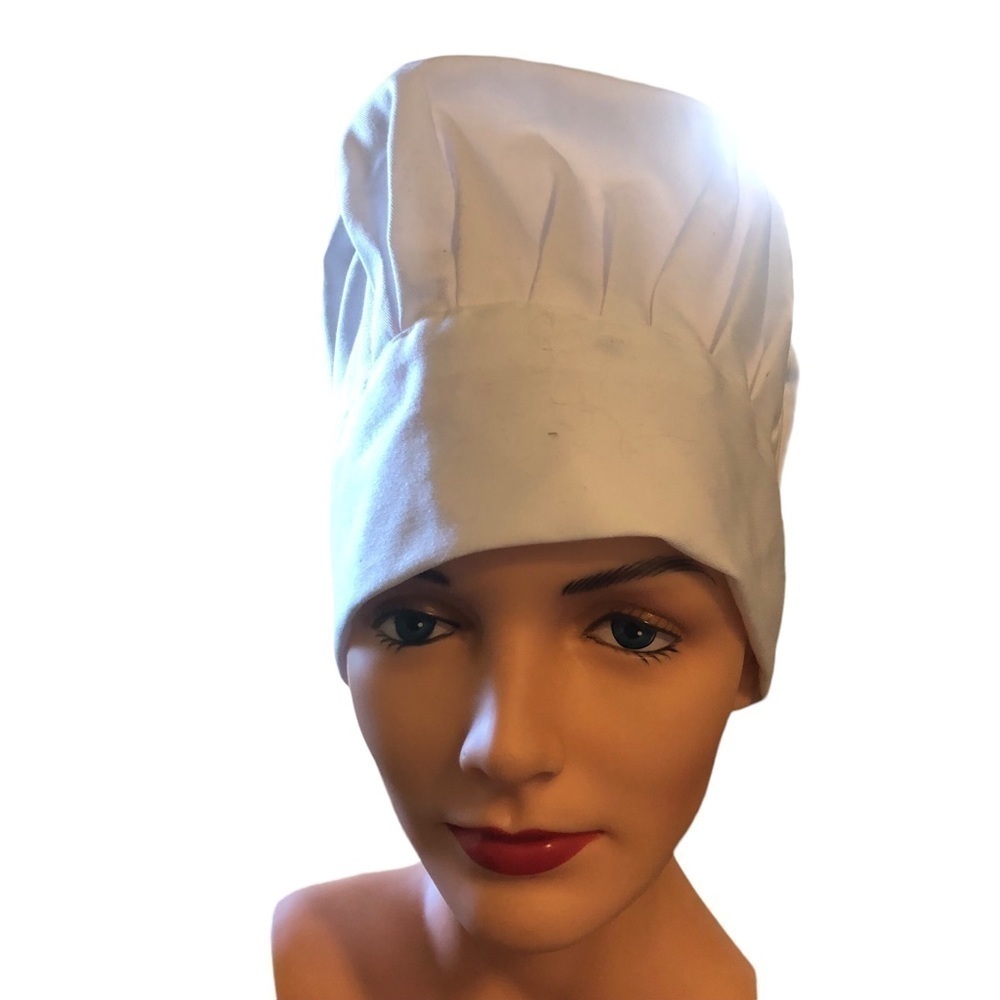 Lot of 2 White Bakers Caps Hats White Stretch Halloween Party Chef Baking OS